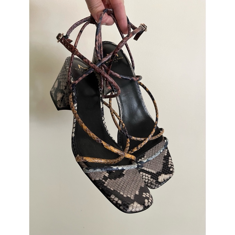 Marc Fisher Animal Print Leather 2 in Block Heels Strappy Sandals Size 10